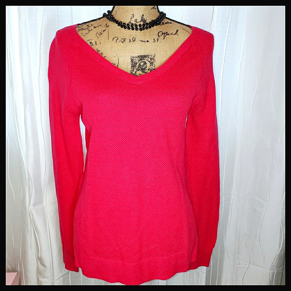 Gap V-neck Long Sleeve Sweater in Vibrant Pink